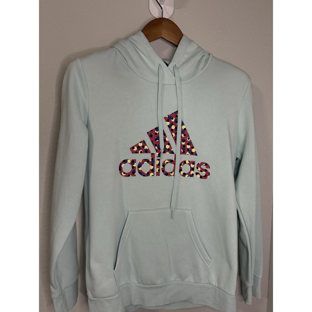 Adidas Women's Mint Green Blue Teal BigLogo Hoodie Long Sleeve Sweatshirt Sz L